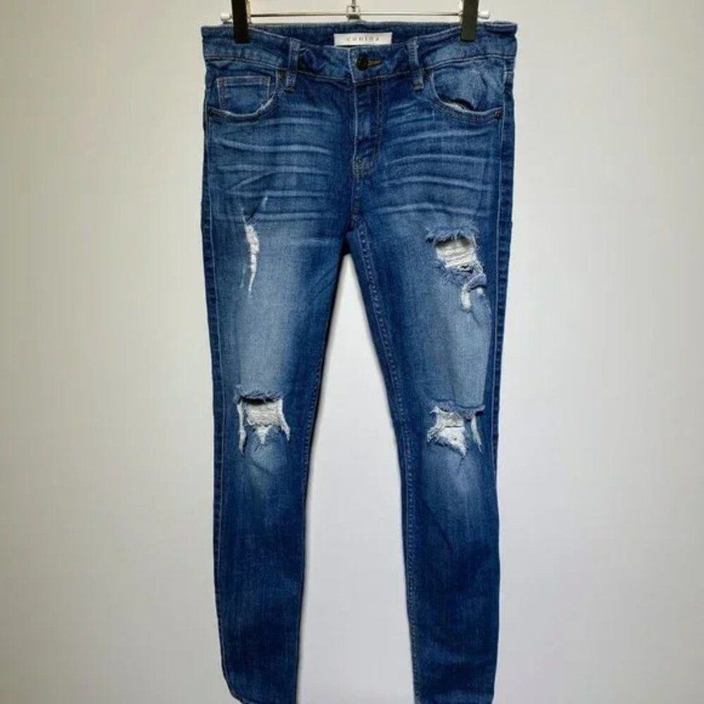 Eunina Womens Denim Blue Ripped Maxwell Low-Rise‎ Skinny Jeans Size W 5
